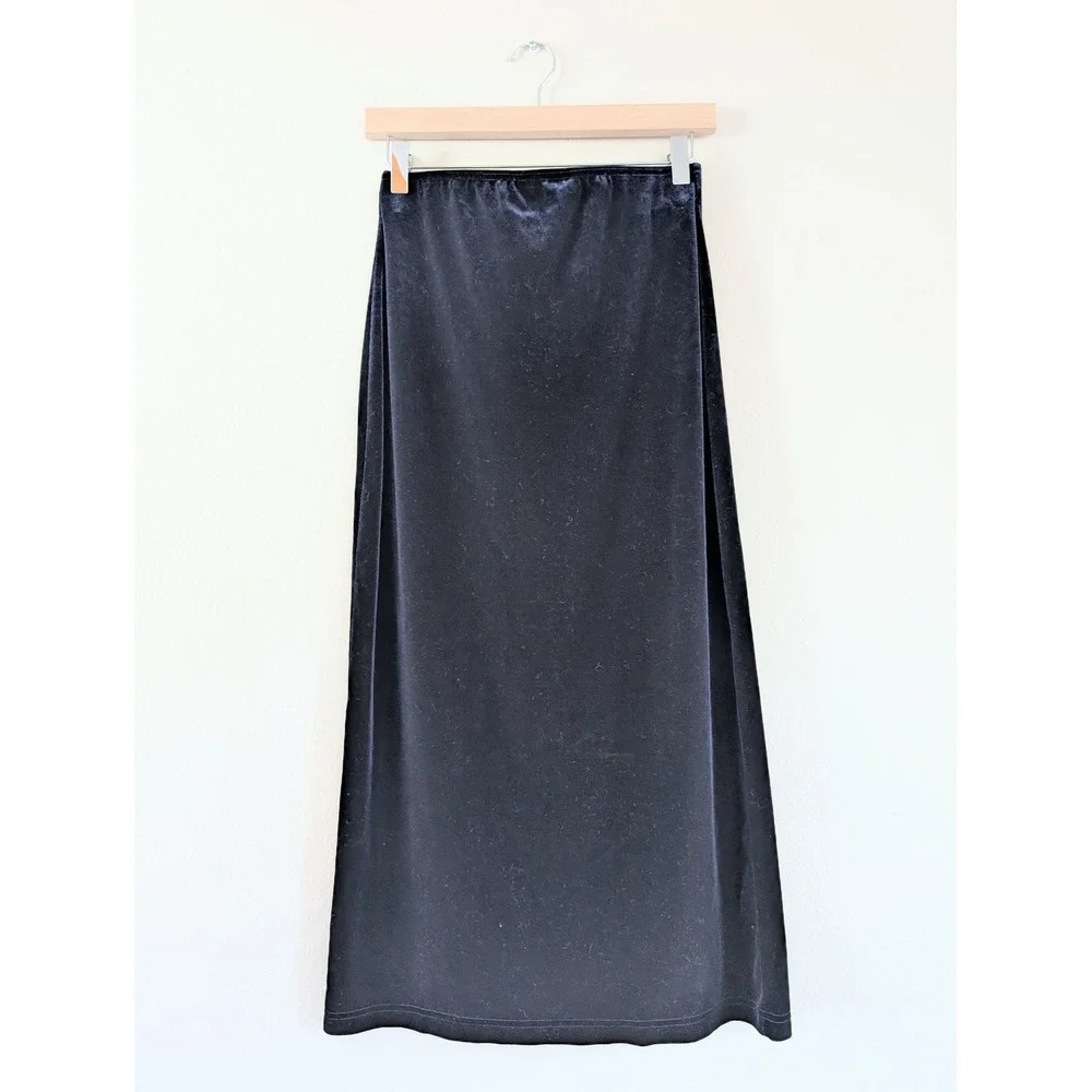 Velvet Maxi Skirt‎ Navy Blue Stretch Y2K Grunge Minimalist Gap Women's M Column
